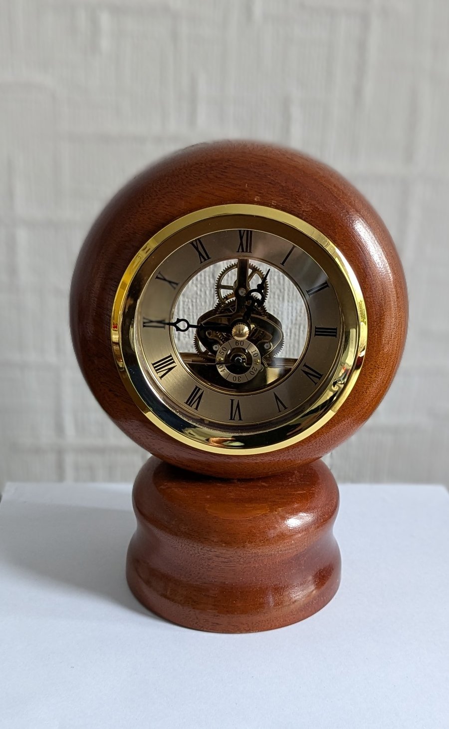 Mahogany Skeleton Clock on Base