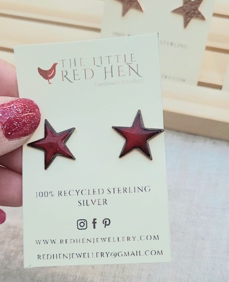 Red Enamel Star Studs