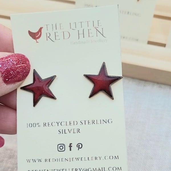 Red Enamel Star Studs