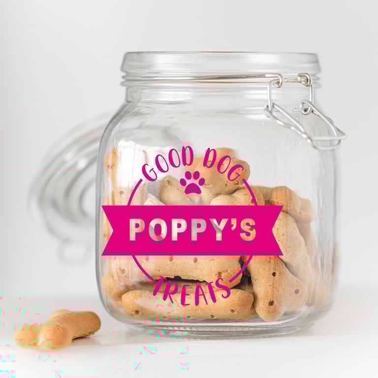 Personalised Dog Treat Jar Sticker - Good Dog - Any Name Vinyl Decal, Jar Label