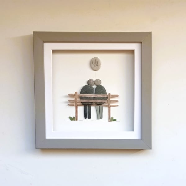 Pebble Art Couple, Couple on Bench, Anniversary Gift