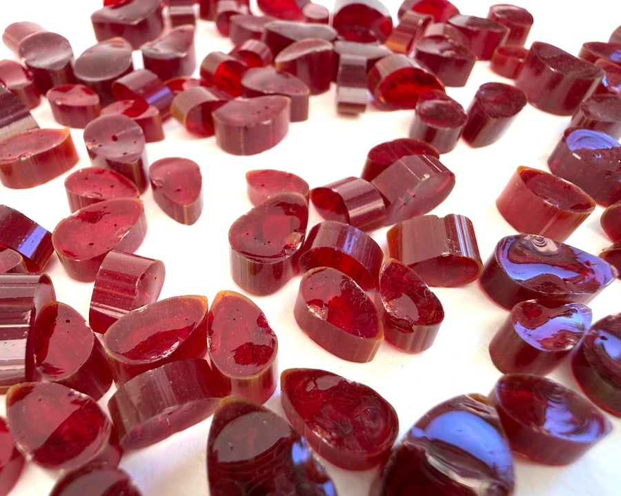 50g Red petal murrini made with Bullseye 90coe glass