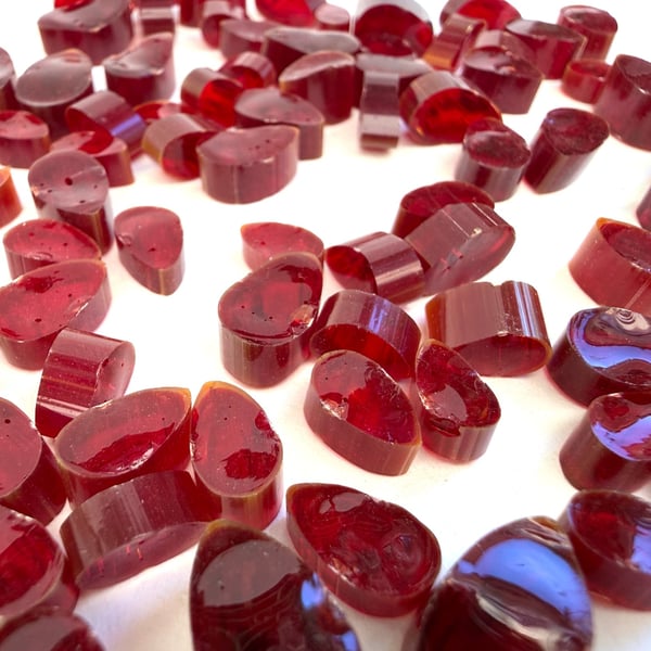 50g Red petal murrini made with Bullseye 90coe glass