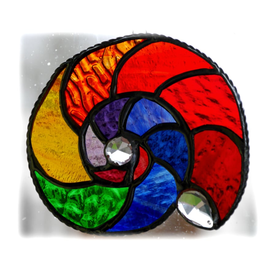 RESERVED Ammonite Stained Glass Suncatcher Rainbow 012