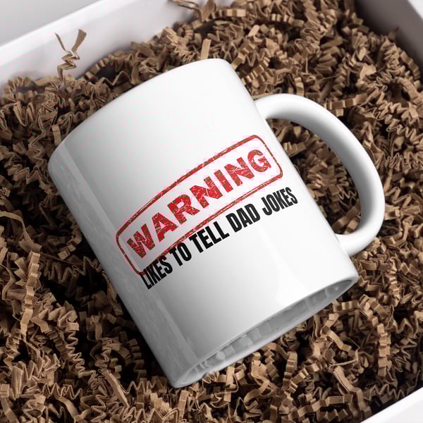 Warning! Likes To Tell Dad Jokes Red Mug: Unique Gift for Dad, Small Gift 