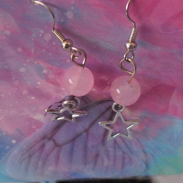 Butterfly Wing Dangle Earrings Lilac Wings with Star Charms