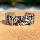 Tan black jewellery bangle, abstract cuff bracelet. Can be personalised (829A)