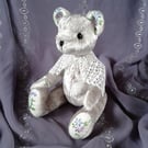 Collector's teddy bear 'Pearl' hand sewn vintage velvet, embroidery and lace.