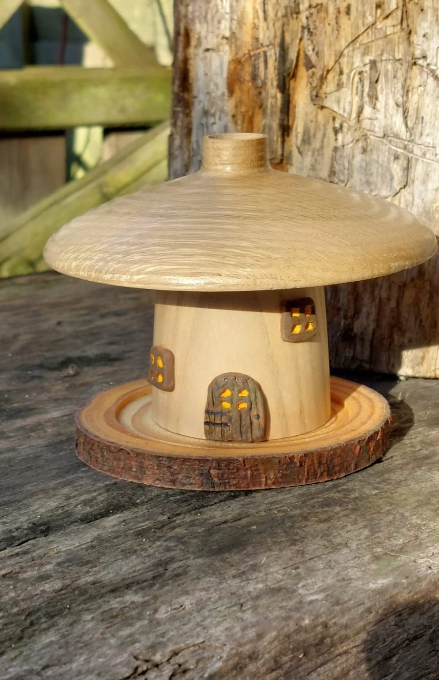 Quirky Hand crafted Wood turned Fairy Toadstool Cottage Incense Burner and cones