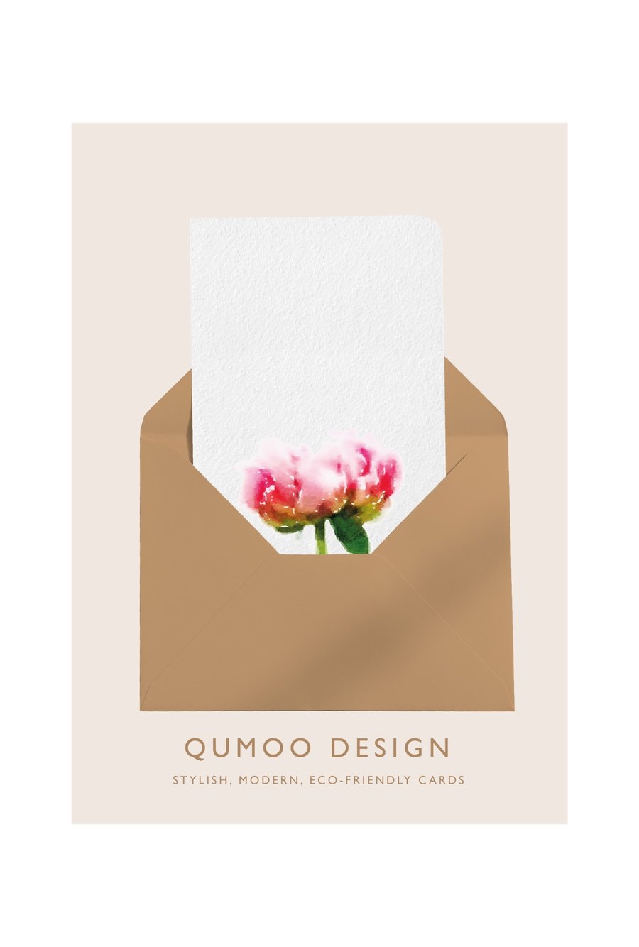 Pink Peony Greeting Card A6 Floral Art Card Blank Eco (QM 334)
