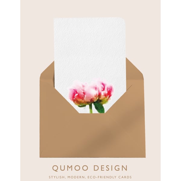 Pink Peony Greeting Card A6 Floral Art Card Blank Eco (QM 334)