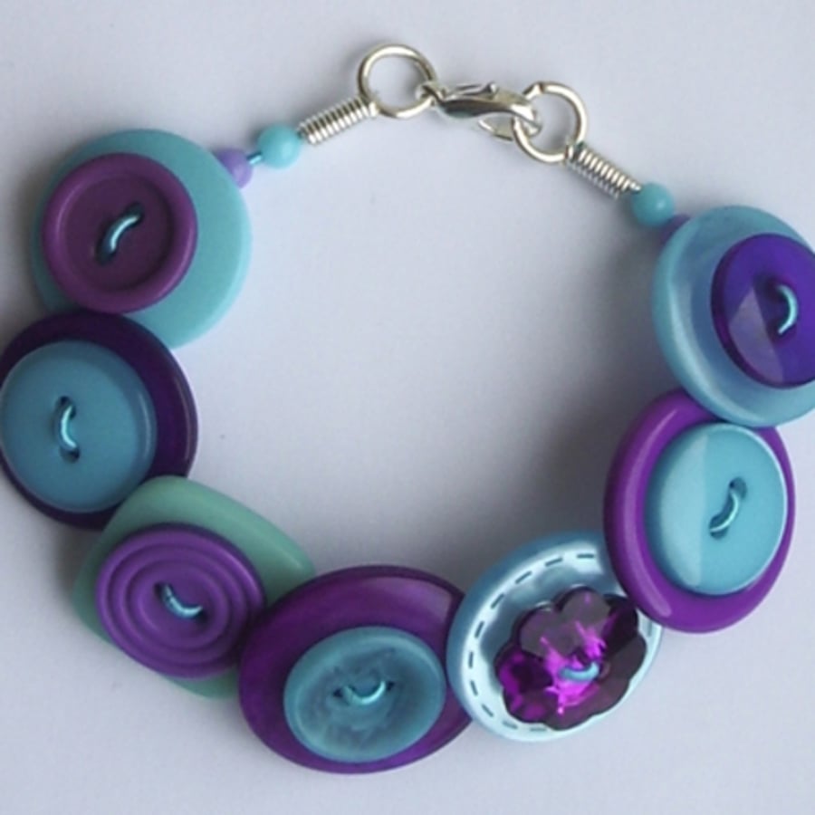 Purple and turquoise button bracelet
