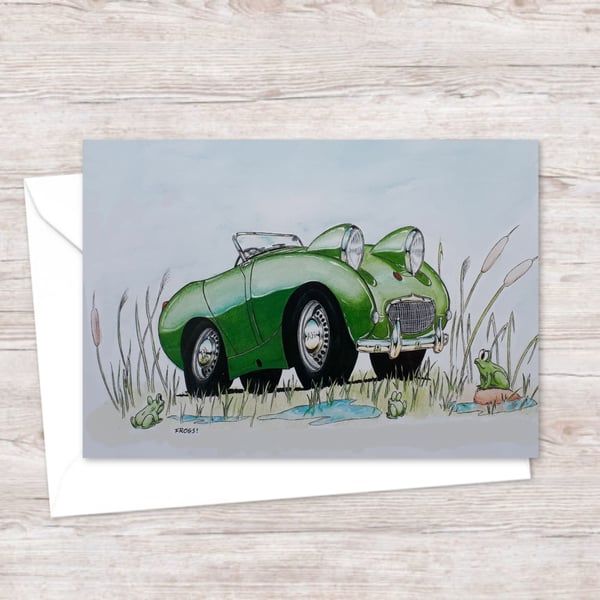Funny Frogs Greeting Card: Classic Car Birthday Card (301)
