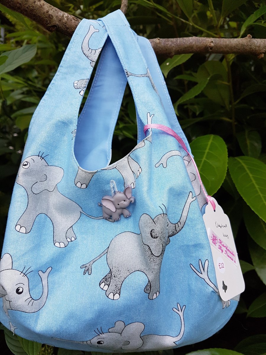 Children's blue elephant cotton shoulder bag 