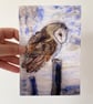 Barn owl greetings card, birthday card, blank card. Fibre art print.  - Image 3