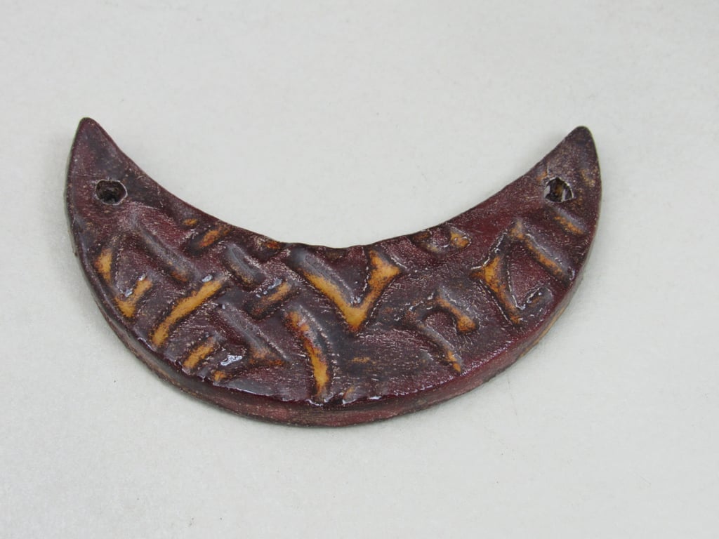 Dark Copper Celtic Ceramic Crescent Bib Pendant