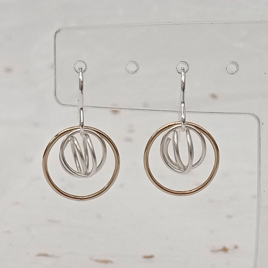 14ct filled gold wire ring and recycled sterling silver wire knot drop earrings