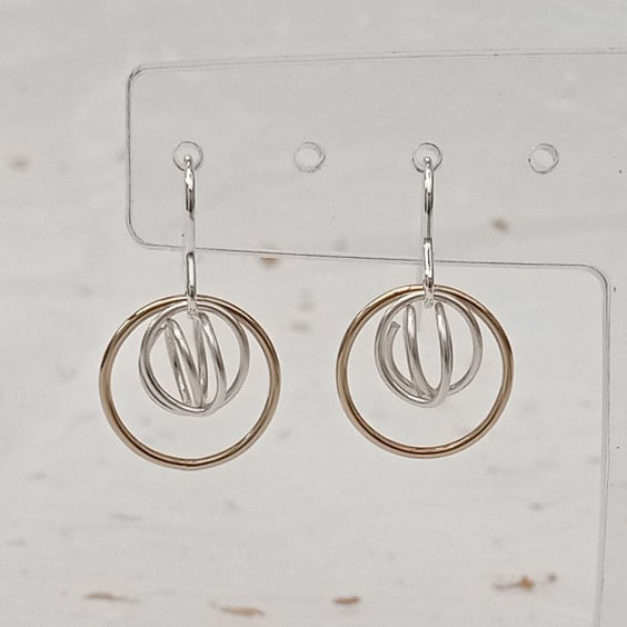 14ct filled gold wire ring and recycled sterling silver wire knot drop earrings