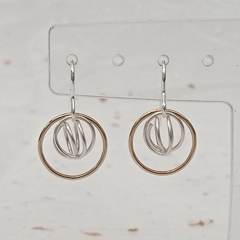 14ct filled gold wire ring and recycled sterling silver wire knot drop earrings