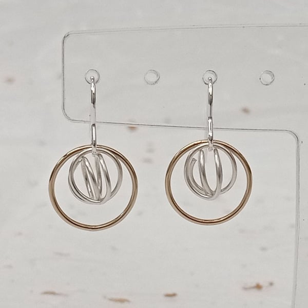 Filled gold wire ring and recycled sterling silver wire knot drop earrings