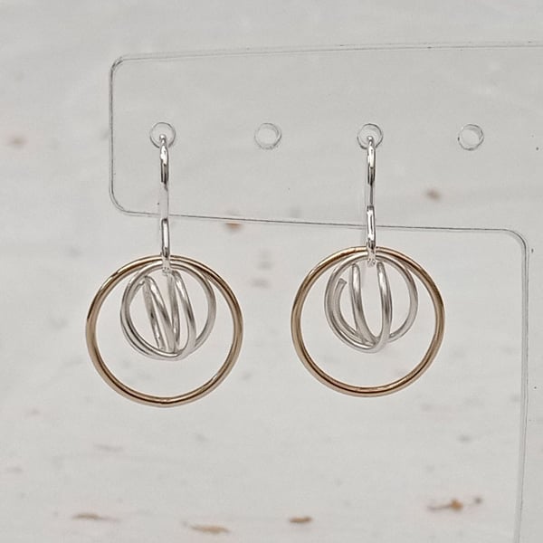 14ct filled gold wire ring and recycled sterling silver wire knot drop earrings
