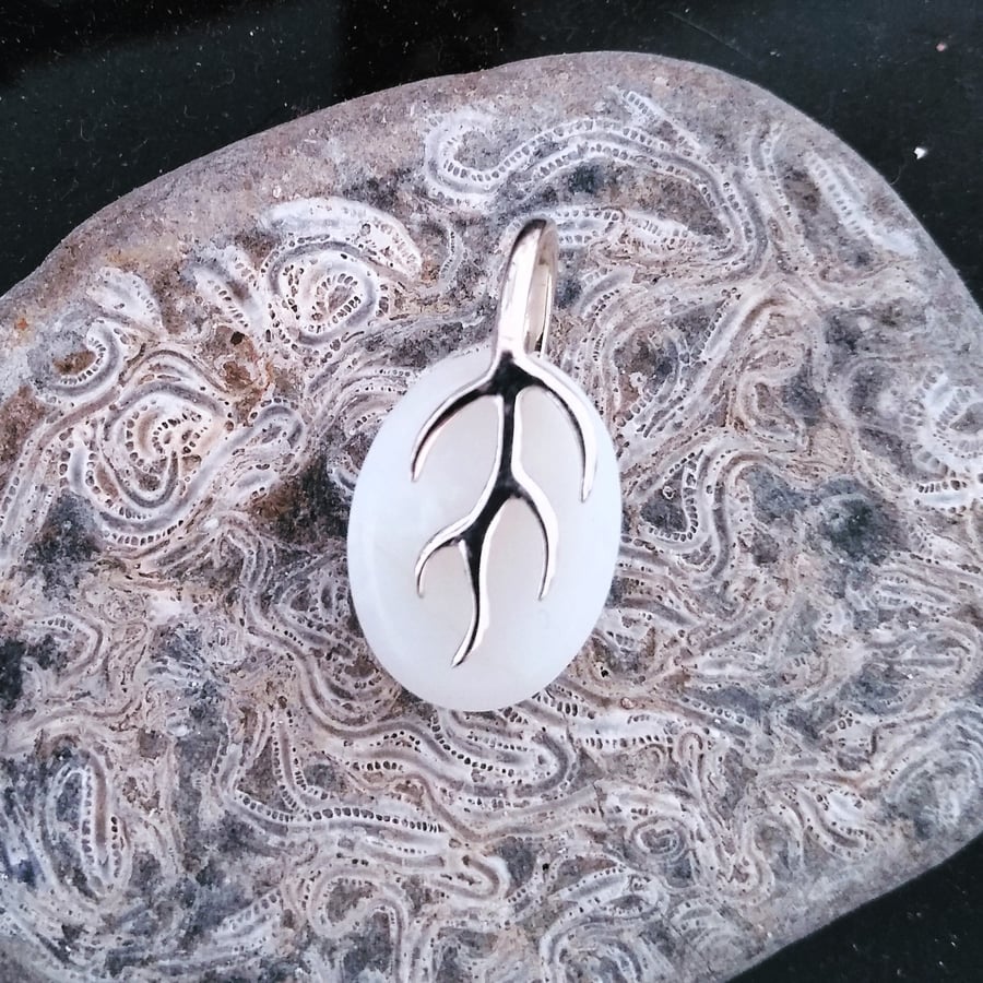 Pure White Large Opal Pendant with 925 Sterling Silver Coral Design Bail