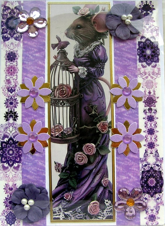 Madam Mouse - Hand Crafted Decoupage Greeting Card - Blank (3176)