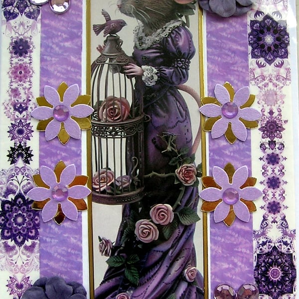 Madam Mouse - Hand Crafted Decoupage Greeting Card - Blank (3176)