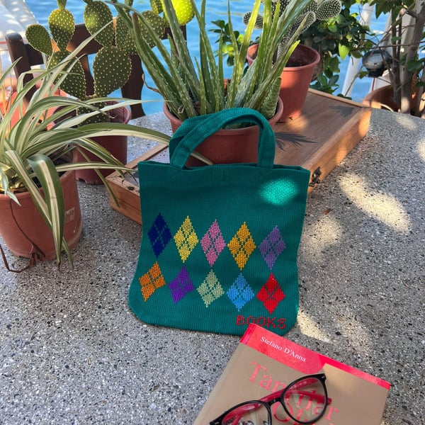 Beautiful Hand-made Book Bag (Green Motives)