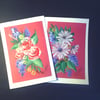 set of two hand painted greetings cards