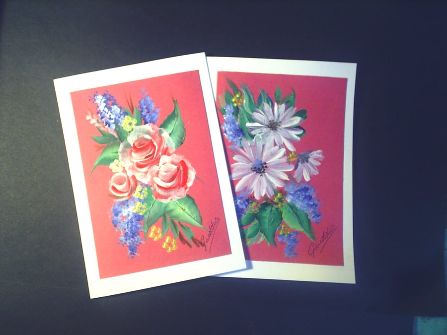 set of two hand painted greetings cards