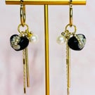 Handmade Gold Hoop Earrings with Real Flower Heart & Pearl Accent