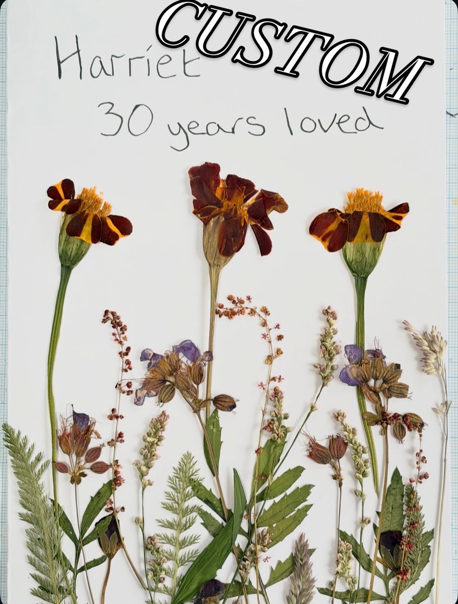Image of Custom Real Pressed Marigold, Birthday Card 