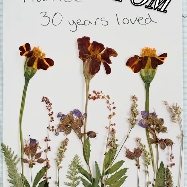 Custom Real Pressed Marigold, Birthday Card 