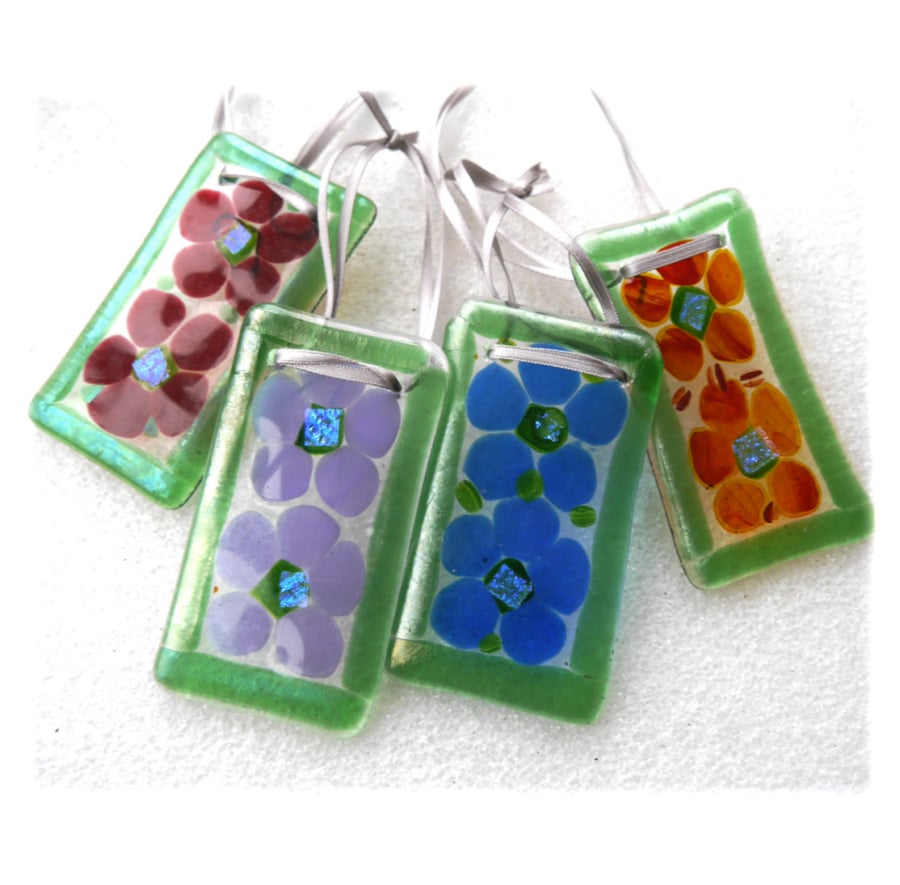 Floral Lightcatcher Fused Glass Hanging Suncatcher 2 flowers Mothers Day