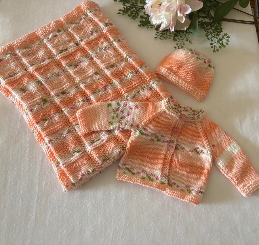 Newborn Baby Cardigan Hat and Blanket