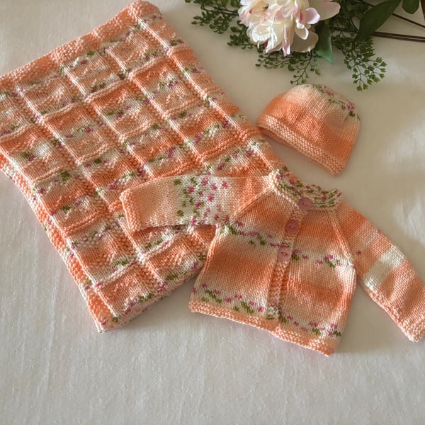 Newborn Baby Cardigan Hat and Blanket