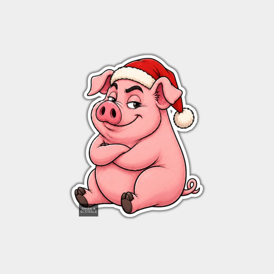Unique Funny Christmas Sticker Xmas Decal - Cute Pig