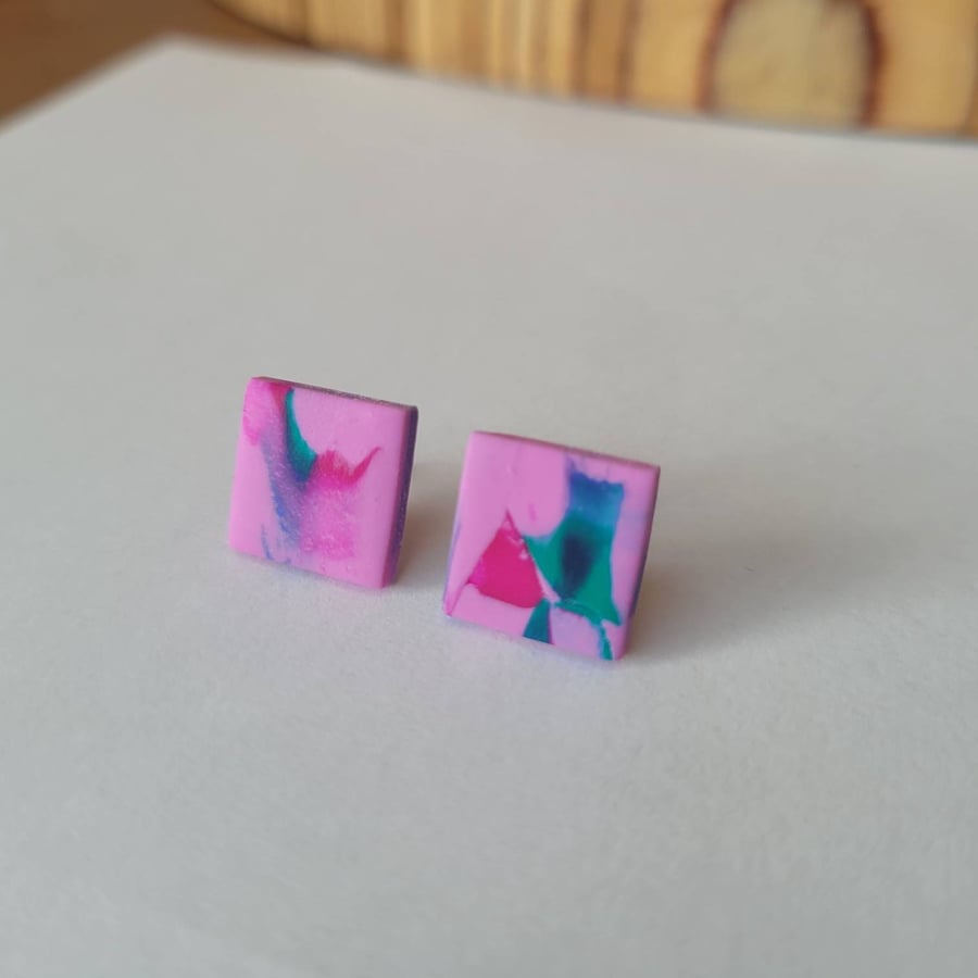 Ibiza - Square Stud Polymer Clay Earrings 