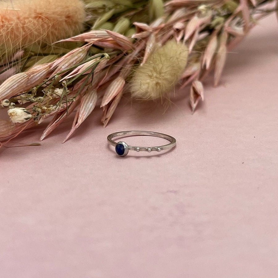 Lapis Lazuli Beaded Dainty Ring- Size L (UK) 