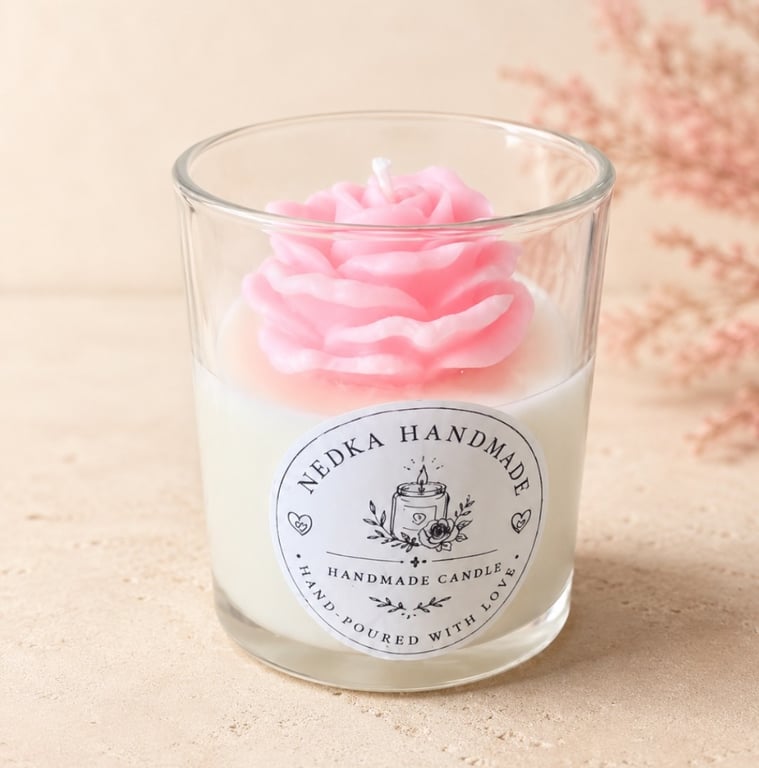 Handmade Pink Rose Candle in Glass Jar – Romantic Gift