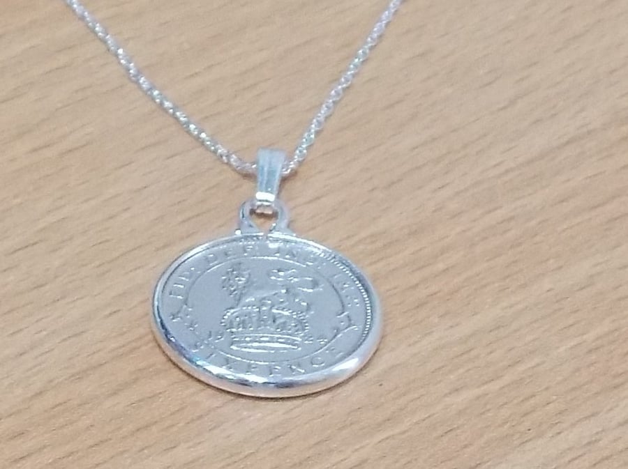 1926 98th Birthday Anniversary sixpence coin pendant plus 18inch SS chain gift