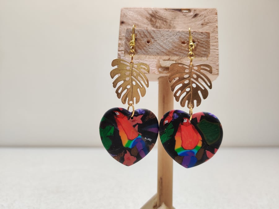 Jungle vibes heart monster leaf earrings