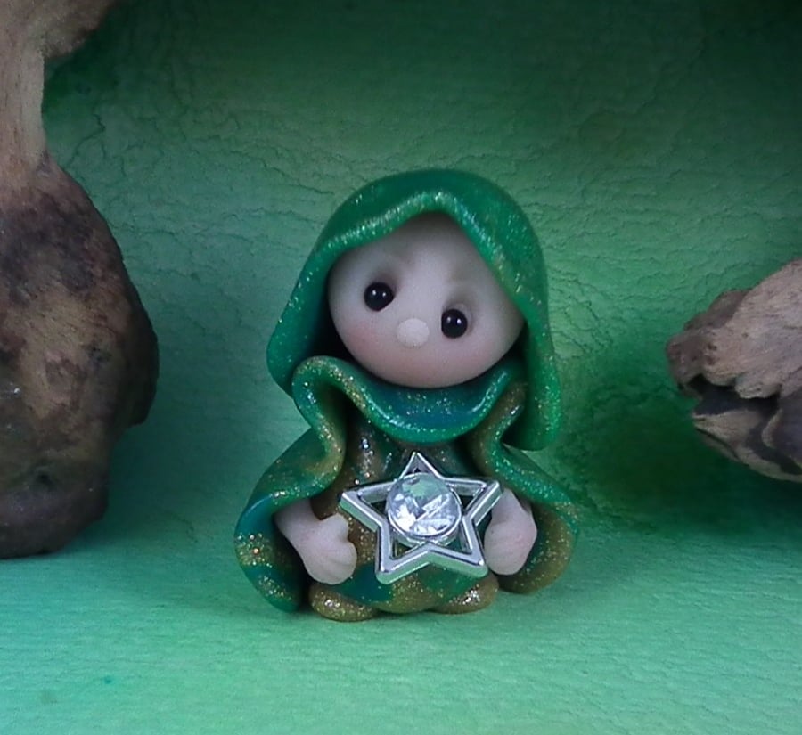 Tiny Magical Gnome 'Verta' with star 1.5" OOAK Sculpt by Ann Galvin