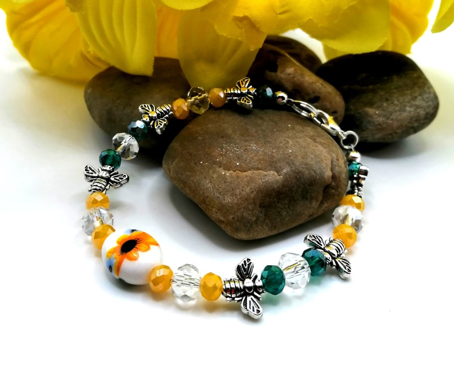 Sunflower and Bee Bracelet