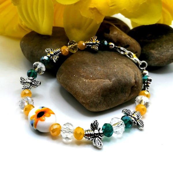 Sunflower and Bee Bracelet
