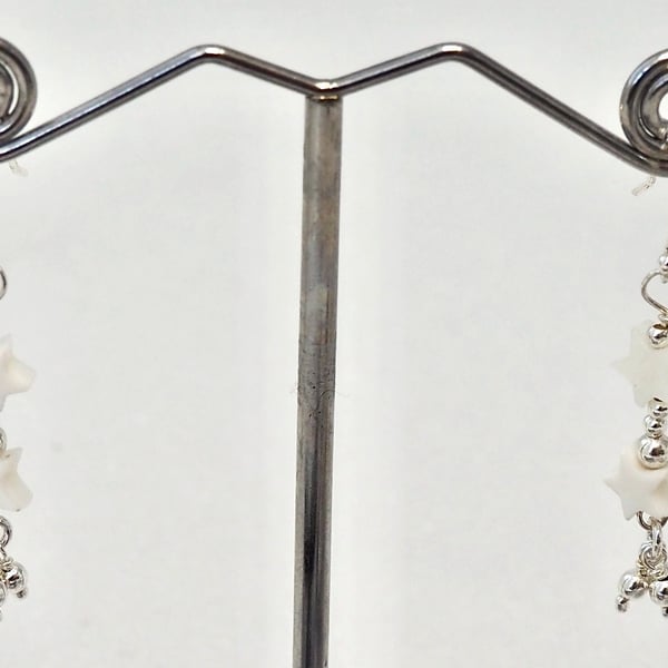 Mother of Pearl and sterling silver stars dropper earrings