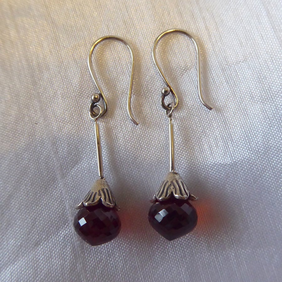 Garnet Earrings with Sterling & Fine Silver - Birthstone for Capricorn & January