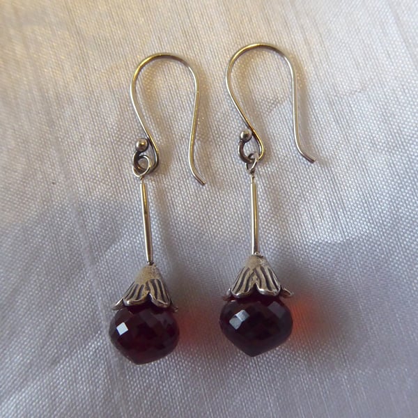 Garnet Earrings with Sterling & Fine Silver - Birthstone for Capricorn & January
