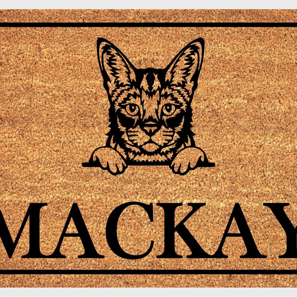 Savannah Cat Door Mat - Personalised Savannah Cat Welcome Mat - 3 Sizes